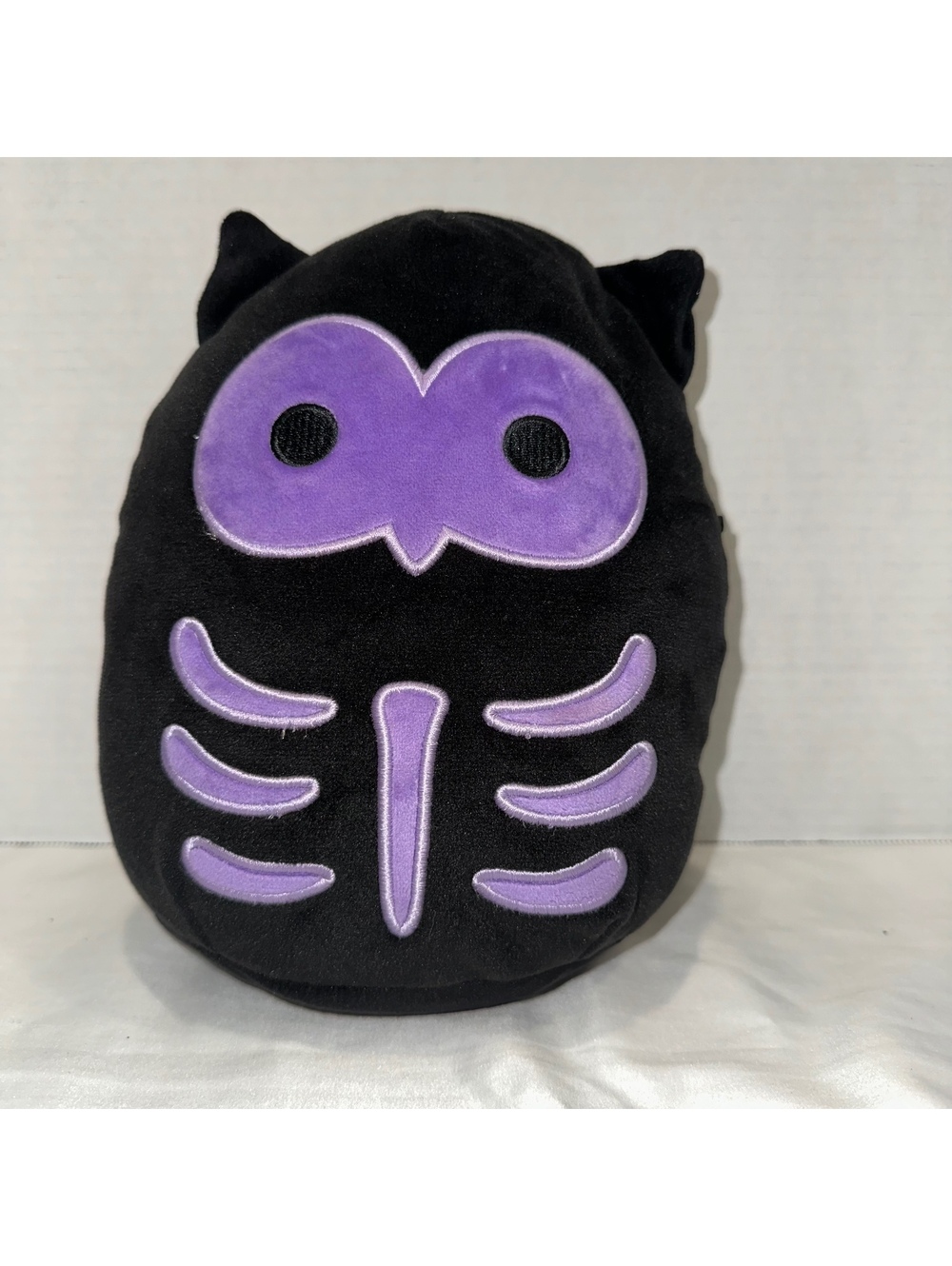 Original Squishmallows Black Cat Plush Pillow with Purple Skeleton Design